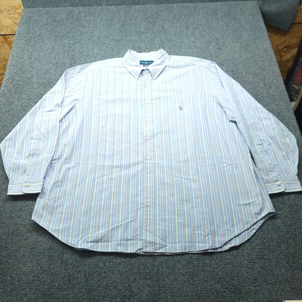 Ralph Lauren Mens 3XB Big Classic Fit Striped Oxford Button Down Shirt Blue